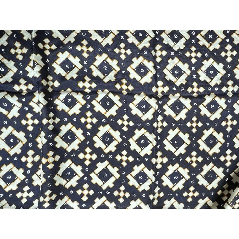 Oversized Silk Scarf Signed Iwan Tirta Batik Navy Gold 32x 31